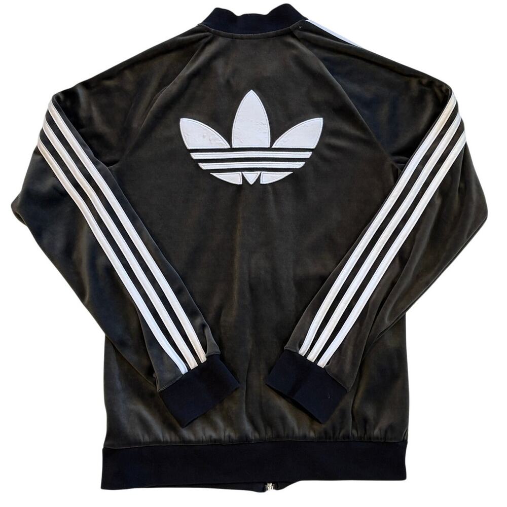 Adidas Track Jacket Girl Large Gray Velour Velvet Full Zip Streetwear Hip Hop
